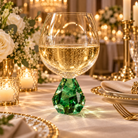 Verre à vin de luxe en cristal K9 avec base élégante en pierres précieuses, gobelet à vin rouge sur piédestal, verre sans pied en cristal de qualité supérieure pour bar et mariage