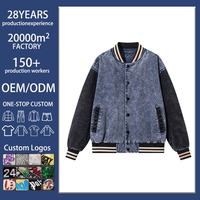 Veste de baseball en jean pour homme, 100% polyester, boutons pression, chaude et confortable, automne-hiver, logo personnalisé OEM