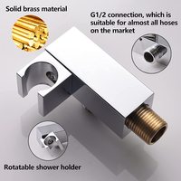 Pommeau de douche carré chromé poli avec support mural, buse de douche rectangulaire pour salle de bain
