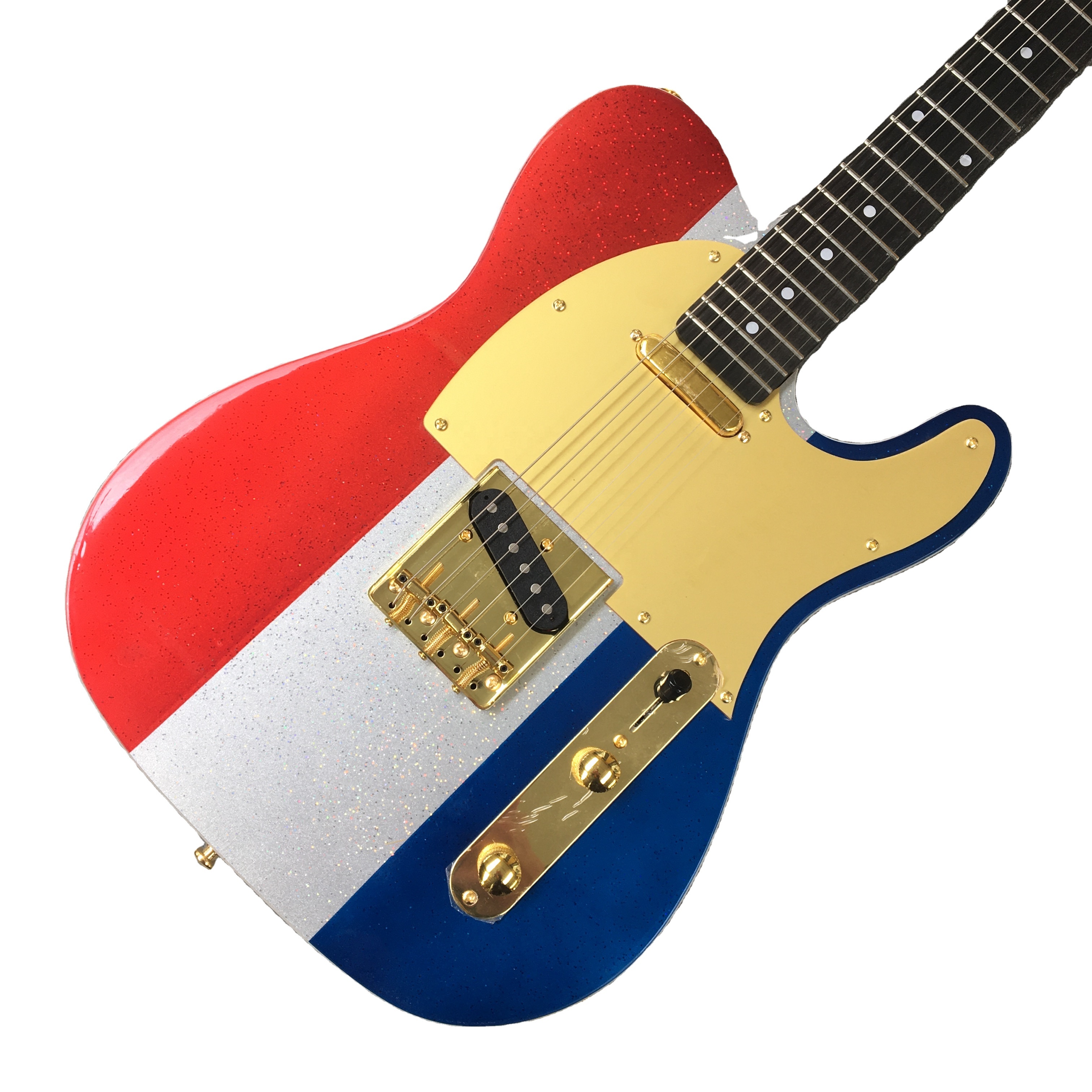 TL-guitare électrique colorée avec jaune/rouge/bleu 3 couleurs or matériel expédition rapide