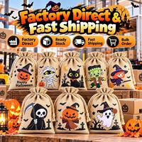 Sacs en jute personnalisés avec logo pour Halloween, sacs à bonbons en toile de jute en vrac, sacs écologiques réutilisables imprimés pour cadeaux de fête
