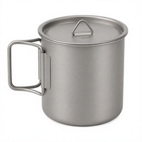Mug en titane 380 ml avec poignée pliable, léger, de qualité alimentaire CPC, tasse de camping avec couvercle pour la randonnée en plein air