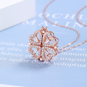 Collar de trébol de 4 hojas, Plata de Ley 925, Micro Zirconia pavimentada, estilo de corazón de moda, colgante de trébol de cuatro hojas de la suerte - Product Image 2