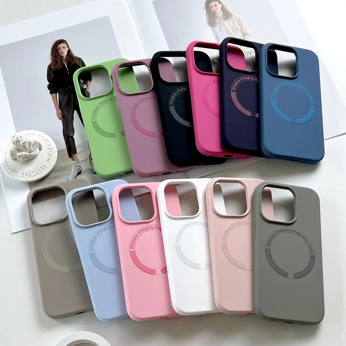 Candy Color Fashion Magnetic Wireless Charging Liquid Silicone Case For iPhone 15 14 12 11 13 Pro Max Square Shockproof Cover