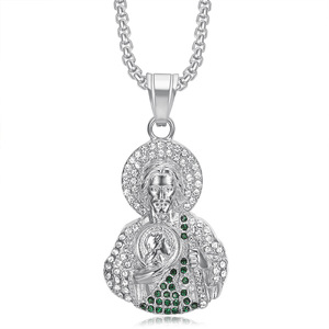 Collier pendentif de luxe pour homme, en acier inoxydable, plaqué or, style hip-hop, avec cristaux et zircon, motif religieux chrétien Saint Jude, idéal pour un cadeau - Product Image 3