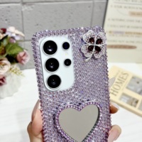Coques de téléphone portable à paillettes diamantées motif floral pour Samsung S26 Ultra S25 Ultra/S24/S22/A55 avec support miroir et sangle – Offre Spéciale