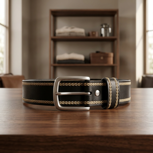 Ceinture en cuir véritable de vachette, longueur personnalisée, avec boucle en acier, motif floral vintage, écologique, légère et durable, 3,8 cm - Product Image 1