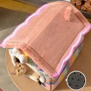 Casa plegable para perros y gatos, casa de interior y cálida para invierno, tienda de campaña para perros pequeños, nido de gato, oso de peluche, sofá cómodo, cojín, suministros para mascotas