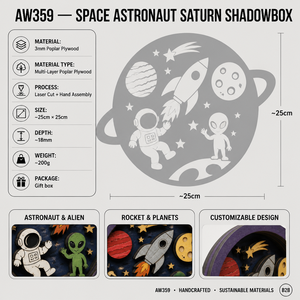 <span class=keywords><strong>Caja</strong></span> de Exhibición Personalizada con Diseño de Astronauta Espacial, Extraterrestre y <span class=keywords><strong>Saturno</strong></span> |   Escena de Cohete, Planeta y Luna Cortada con Láser en Madera Contrachapada de Álamo Multicapa - Product Image 6