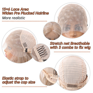 Future Fiber 13x6 fatte a mano in pizzo biondo Ombre bianche di alta qualità in fibra liscia Bob <span class=keywords><strong>capelli</strong></span> lisci morbidi e traspiranti foto reale - Product Image 4