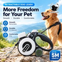 Laisse de chien rétractable intelligente 5-en-1 avec lampe torche LED, sifflet SOS, réfléchissante, rechargeable par USB, en nylon robuste pour grands chiens