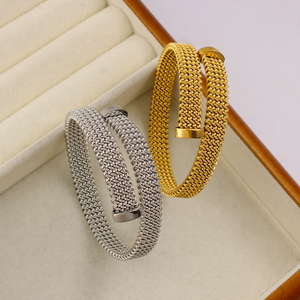 Bracciale a catena larga all'ingrosso bracciale intrecciato braccialetto a torsione in acciaio inossidabile bracciale elastico aperto per le donne - Product Image 3