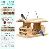 BH Mangeoire à oiseaux sauvages d'extérieur en bambou, plateforme suspendue en bois, double mangeoire à gâteaux de suet avec fenêtres