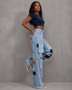 Nuovi <span class=keywords><strong>Jeans</strong></span> Blu <span class=keywords><strong>Strappati</strong></span> da <span class=keywords><strong>Donna</strong></span>, Moda Hip Hop, <span class=keywords><strong>Jeans</strong></span> Denim con Fori, Vita Alta, Pantaloni a Sigaretta <span class=keywords><strong>Strappati</strong></span> - Product Image 3