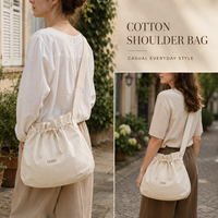 Sac bandoulière personnalisé en coton doux avec cordon de serrage pour les courses quotidiennes, léger, spacieux et réutilisable