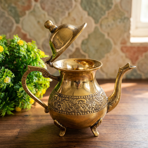 Vintage Brass <b>Tea</b> Pot With Lid And Handle Ornate Design Metal <b>Kettle</b> Water Pots & <b>Kettles</b> - Product Image 4