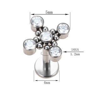 Tachuelas de titanio Labret Oreja Nariz Rosca interna y empuje en racimos de bolas de metal Conjunto de tachuelas de circón cúbico circundante - Product Image 2