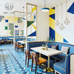 Ensemble table et chaises <span class=keywords><strong>de</strong></span> restaurant/boutique <span class=keywords><strong>de</strong></span> thé, table minimaliste carrée en pierre, canapé rembourré en velours - Product Image 5