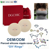 Cache-tétons adhésifs en silicone, style punk, couleur chair, imperméables, sans perçage, avec anneaux métalliques