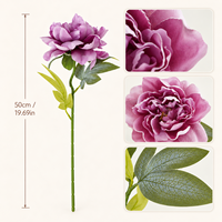 Bunga Peony Buatan Batang Tunggal Berdaun untuk Dekorasi Pernikahan, Rumah, Hotel, dan Acara