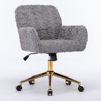 Chaise de bureau, chaise de bureau à domicile en poils de lapin artificiels avec base en métal doré, chaise de bureau réglable chaise de bureau pivotante