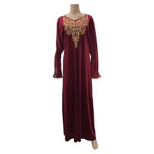Customize Golden Embroidery Thick Korean Velvet Mid East Islam Ladies Dress Gown Abaya
