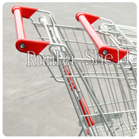 Chariot de courses pliable pour supermarché asiatique avec verrou à monnayeur, en zinc, plastique et acier, capacité 50-130 kg, rouge/bleu