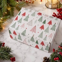 Caja de Cartón Corrugado Cuadrada para Envíos con Logotipo Personalizado, Diseño Festivo de Árbol de Navidad, Interior Verde, Impresión a Todo Color