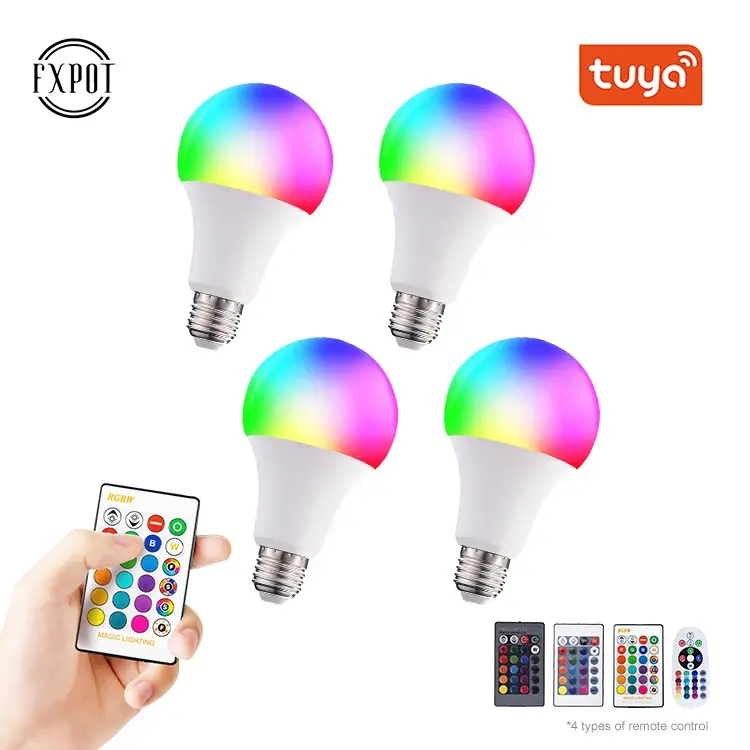 FXPOT Good Price Dimmable E27 E26 B22 Tuya Smart Remote Control 10W Color Changing RGBW Led Bulb