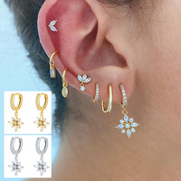 Modische Vielseitige 18k Vergoldete S925 Silber Zirkon Blumen-Anhänger Creolen Silberschmuck für Damen