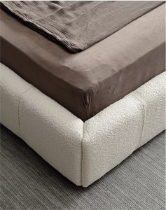 Idao Krem Rengi Ahşap Yatak Odası Mobilyası Kumaş Kaplı Yatak King Size Yatak Lüks Kraliçe Yatak Çerçevesi - Product Image 3