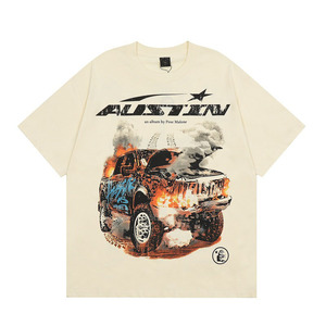 T-shirt vintage surdimensionné pour homme avec logo personnalisé, motif de voiture en flamme, T-shirt de l'album Post Malone Austin - Product Image 4