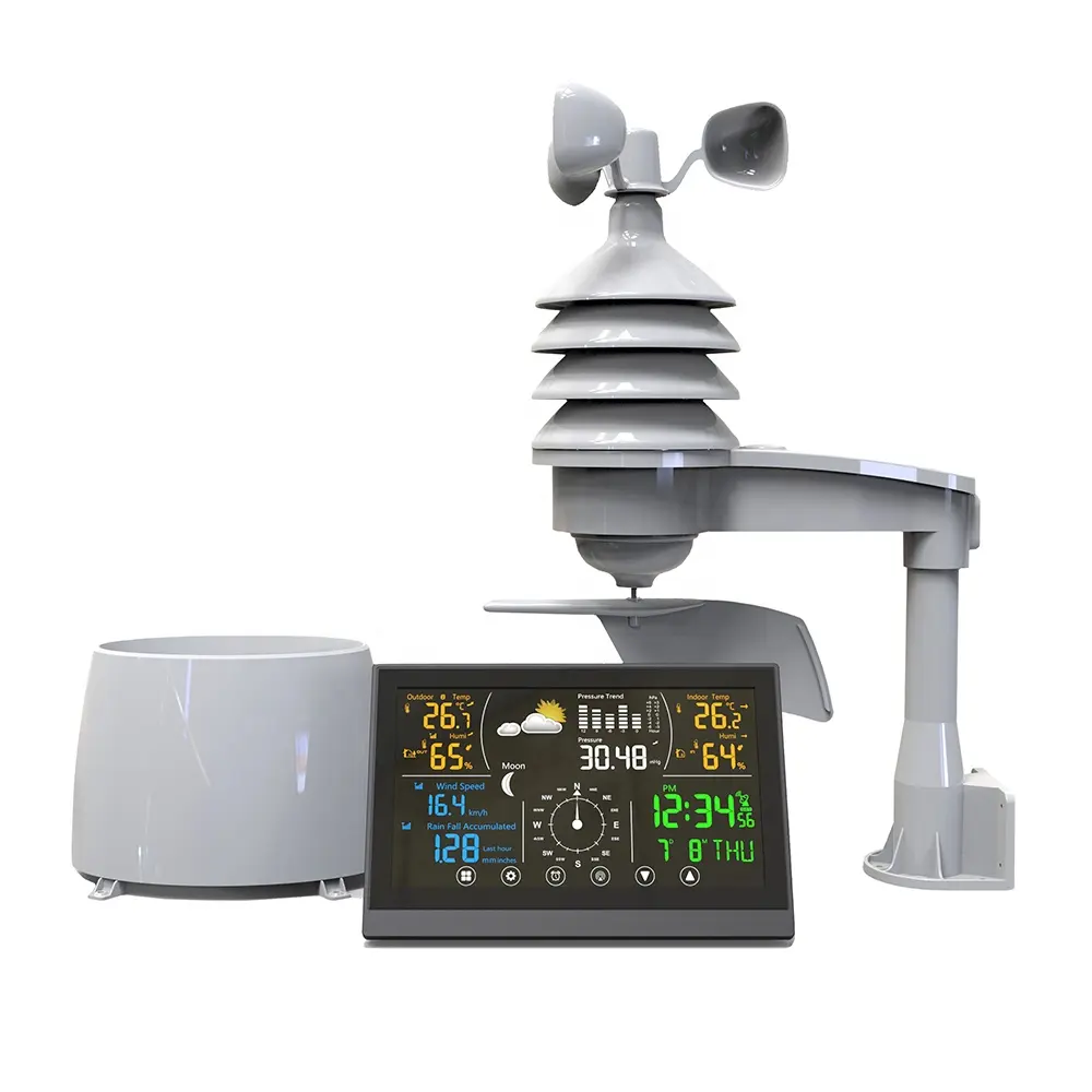 Hygromètre à écran tactile LCD multifonction, écran couleur, baromètre et jauge de pluie, prévision, Station de météo,