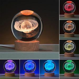 Bola de cristal esculpida em 3D, luz noturna, bola de vidro, base de madeira, decoração, presente de aniversário, luz comemorativa de Natal - Product Image 3