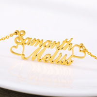Collar Personalizado con 2 Nombres en Acero Inoxidable, Chapado en Oro de 18K, Cadena de Eslabones, Placa con Nombre, Estilo Hip Hop para Mujer, UIONEN 008
