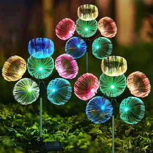 제조 공급 업체 야외 방수 태양 Led 다채로운 광섬유 정원 빛 해파리 램프