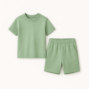 Toddler cậu bé mùa hè trang phục ngắn tay áo cơ bản T-Shirt + quần short đàn hồi thiết lập 100% cotton Trọng lượng nhẹ trẻ em mặc bán buôn - Product Image 2
