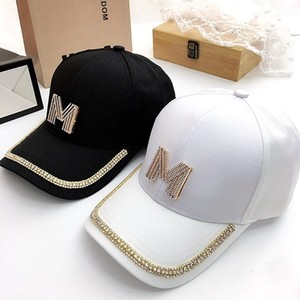 <b>Black</b> <b>Baseball</b> <b>Cap</b> With Rhinestone M Letter Adjustable Size Canvas Women's Hat Fashionable Simple Design - Product Image 3