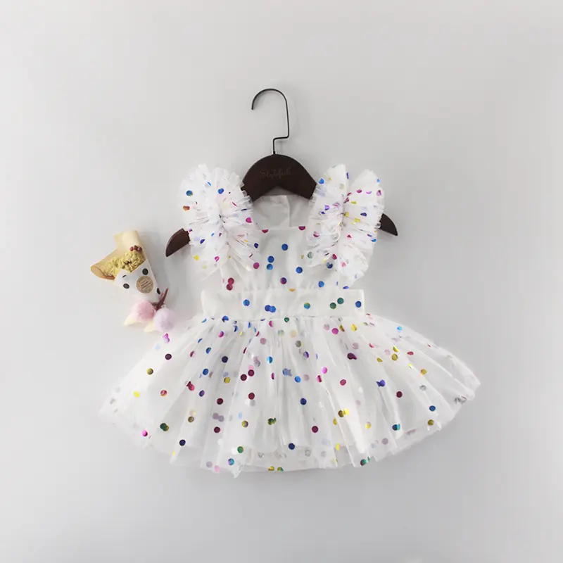 에 아기 소녀 빨래 아기 드레스 백일 제공 핫 스탬핑 삼각형 그물 원사 코튼 파티 드레스 스커트