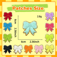 Patchs brodés personnalisés en forme de nœud avec bordure dorée et paillettes, patchs en chenille pour sacs et coques de téléphone