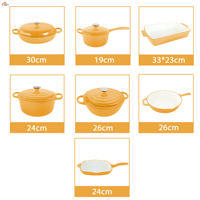 Tersedia 7 Buah Set Peralatan Masak Besi Cor Berlapis Enamel Putih, Kombinasi Panci dan Wajan Anti Lengket, Tahan Panas & Aman untuk Oven untuk Dapur Rumah.