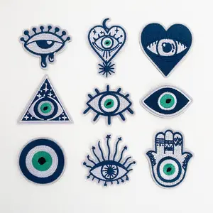 Evil Eye Embroidery Patch Blue Hamsa Palm Moon Sewing/Ironing Embroidery Applique Repair Patch DIY Craft Accessories Clothing