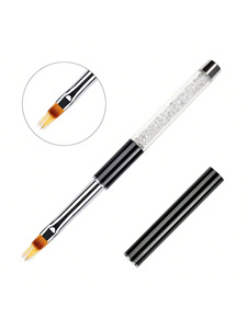 Pinceau à ongles plat avec manche en métal orné de strass, pinceau pour extension de gel, pour salon de manucure professionnel - Product Image 3