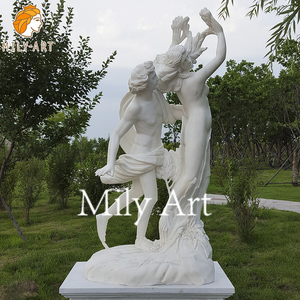 Mily ngoài trời Vườn cuộc sống Kích thước đá tự nhiên bằng đá cẩm thạch trắng Apollo và Daphne Tượng điêu khắc để bán - Product Image 4
