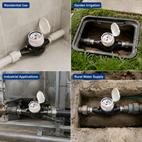Compteur d'eau à corps plastique avec indicateur de fuite, cadran à détection de niveau, Classe B, DN15, couvercle articulé, compteur 8 chiffres pour usage résidentiel