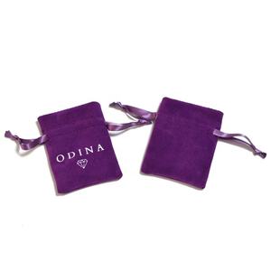 Baskılı <span class=keywords><strong>logo</strong></span> ile lüks kadife süet mor takı yüzük paket poşeti - Product Image 1