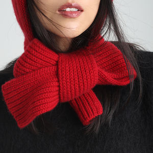 Topi rajut wanita ringan, topi syal Kombo tebal hangat leher penutup wajah musim gugur/dingin 100% Polyester - Product Image 5