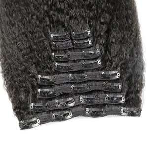 Extensions de cheveux à clips bouclés crépus de 22 pouces, 26 couleurs, vente chaude, 100% cheveux vierges russes, 7 clips, styles ondulés droits - Product Image 2