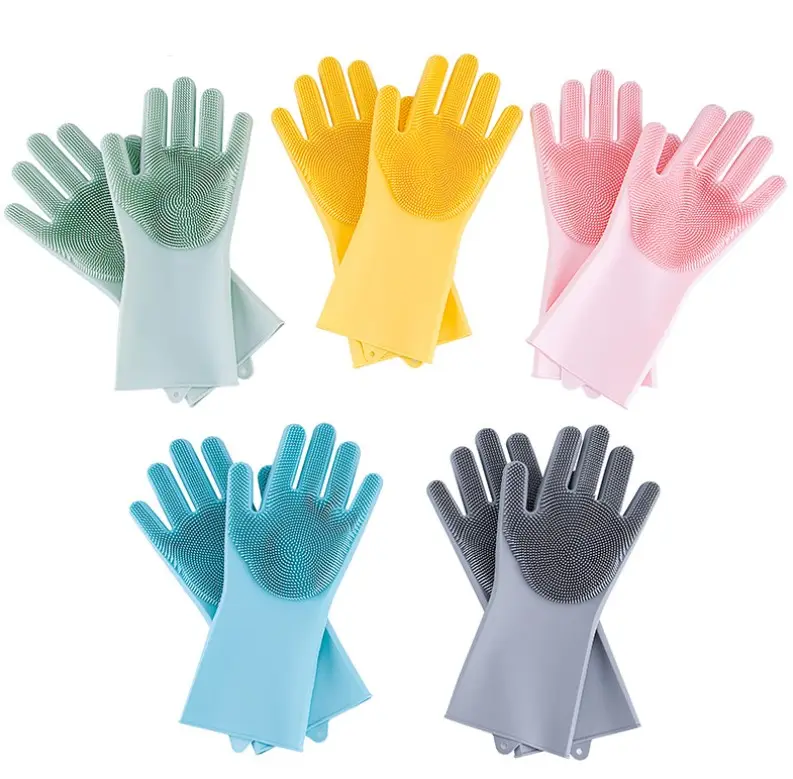 Silicone Microfiber Pot Washing Utensils Dishes Washing Kitchen Hand Silicone Gloves With Scrubbers