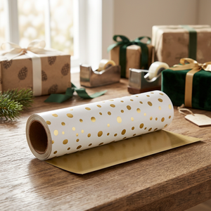 Papier cadeau doré à pois irréguliers, personnalisable, papier kraft doré à pois - Product Image 3